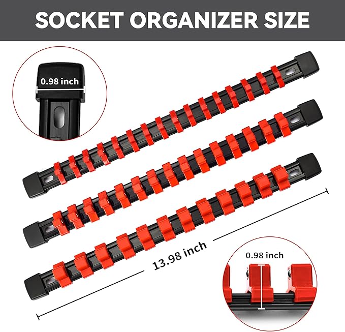 Socket Organizer Drive ABS Tools-Socket Holder, Premium Quality 18 Pieces Socket Holders Kit 1/4-Inch x 96 Clips, 3/8-Inch x 90 Clips, 1/2-Inch x 72 Clips