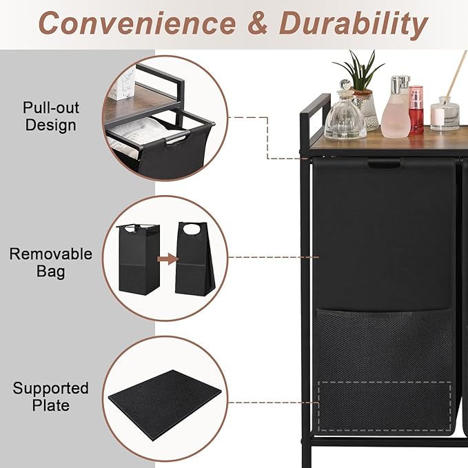 Extra Large Laundry Hamper, Laundry Hamper 3 Section with shelf - 210L Capacity, Laundry Basket for Clothes-1 Storage Shelf, Laundry Sorter for Laundry Room, Bedroom
