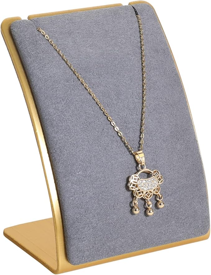 GemeShou Grey Necklace display stand, Velvet Jewelry necklace display holder for selling, small metal earring neck storage organizer, online jewelry photography props【Grey】