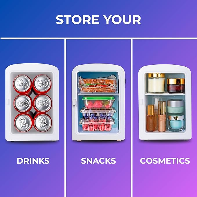 Coca-Cola 4L / 6-Can Mini Fridge with Multi-Color LED Light – Portable Thermoelectric 12V DC/110V AC Quiet Cooler/Warmer for Bedroom, Office, Car & Gaming Room – Mini Refrigerator for Drinks Skincare