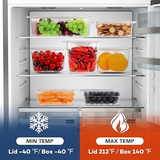 VOISEN 12 Pack Plastic Food Pan with Lids 1/6 Size 6 Inch Deep Commercial Food Storage Containers for Fridge Salad Fruits Vegetables Clear Restaurant Polycarbonate