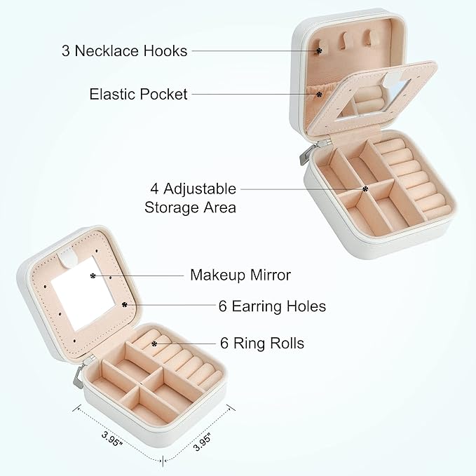 Parima Travel Jewelry Case - Small Jewelry Organizer Box, Mini Travel Case - Letter W, White