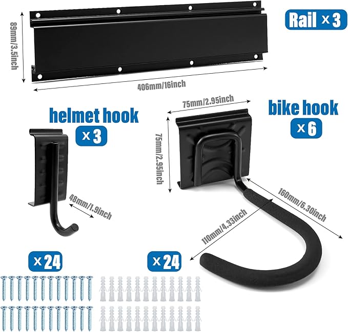 Sinoer Bike Storage Rack 6 Bike Wall Storage Rack and 3 Helmets, Heavy Duty Powder Coated Steel, Bike Rack Holds up to 66lbsfor Mountain Bikes, Multiple Bicycles,Road Bikes