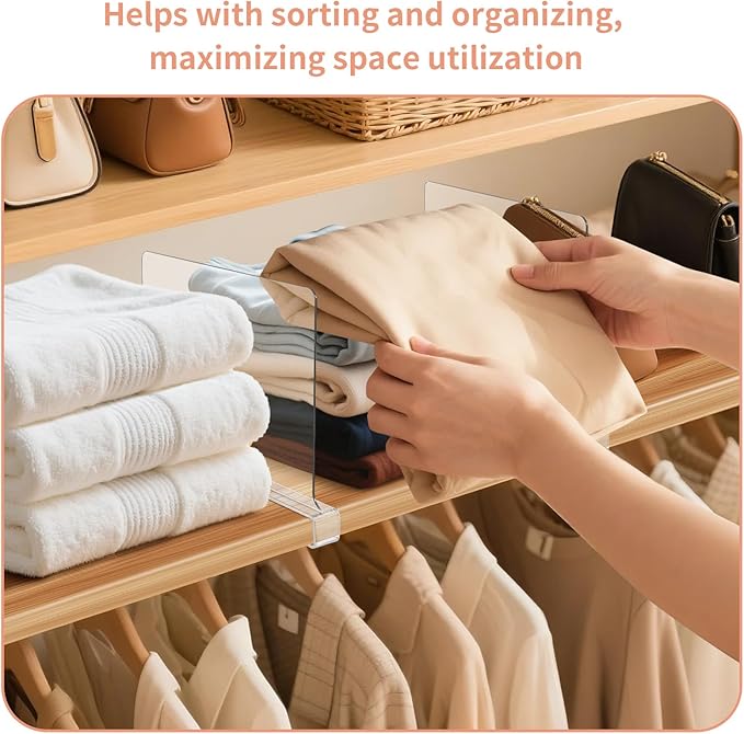 15 Pack Clear Shelf Dividers for Closets, Acrylic Dividers for Shelves, Closet Shelf Divider for Organization,Organizers & Separators for Shelf Storage, Home Closets, Cabinets