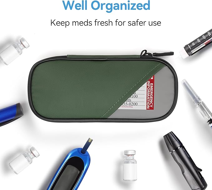 Insulin Travel Case Diabetic with 2 Reusable Ice Packs for Insulin Pen and Other Diabetic Supplies, Insulin Cooler Travel Case for The Daily Life and Trip, Green with Gray