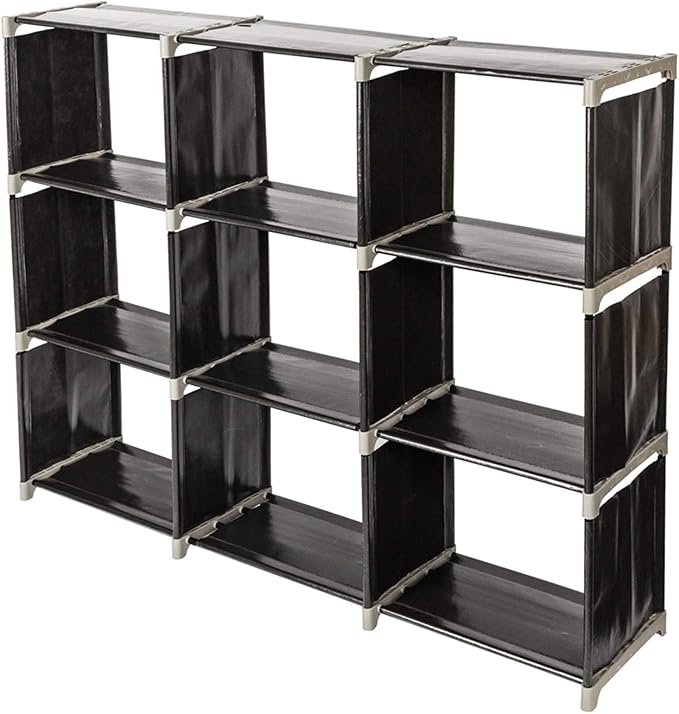 3-Tier 9-Cube Storage Shelf Organizer, Metal Tube and Non-Woven Fabric Storage Rack for Bathroom, Bedroom, or Living Room, Space-Saving & Easy to Assemble