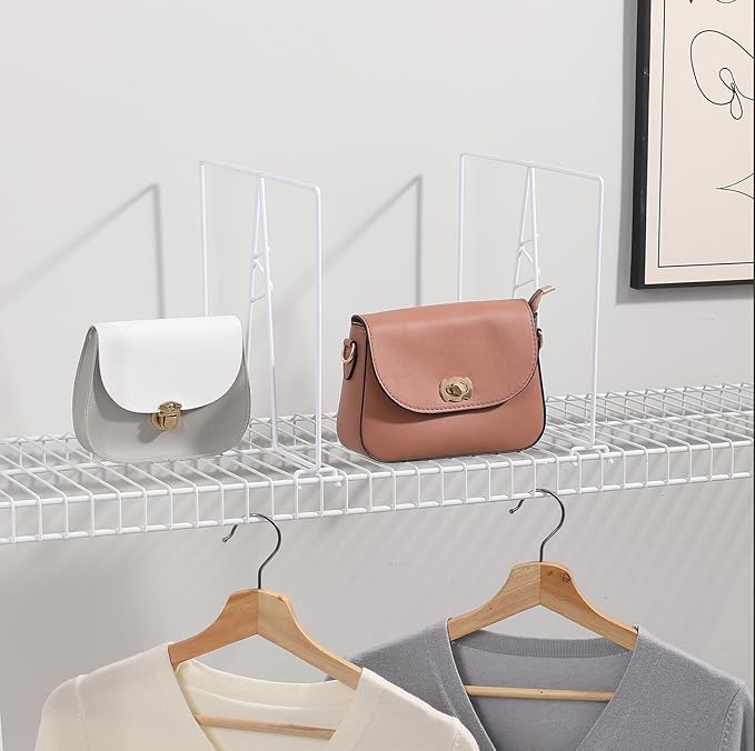 Wire Shelf Dividers - White Closet Organization & Storage Organizer - No Tool Shelf Divider for Wire Shelves - Metal Shelf Accessories – for 12“ Deep Wire Shelves – Tall 12” Height – 8 Pack