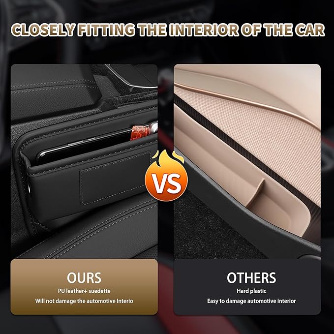 Kwak's 2 Pack Car Seat Gap Filler Organizer, Multifunctional Universal Storage Box with Cup Holder for Phone, Glasses (Brown)