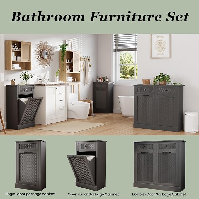 Tilt Out Laundry Hamper Cabinet,10 Gallon Laundry Cabinet with Drawers ＆ Hidden Baskets, Farmhouse Laundry Storage Basket for Laundry Room, Bathroom, Kitchen,Gray