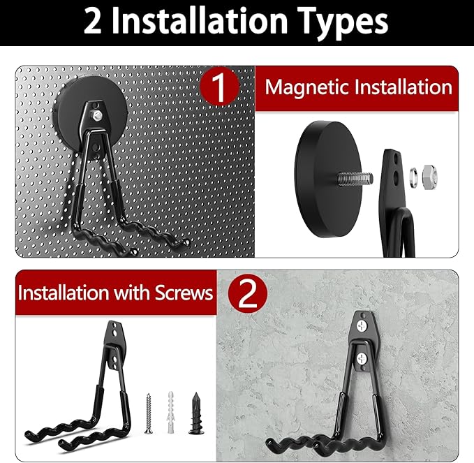 3-H Magnetic Wave Hooks Heavy Duty 4 Pack, Large Magnet Garage Hooks Heavy Duty and Strong Utility Magnetic Tool Holde for Hanging and organizing Garden Power Tool (Black