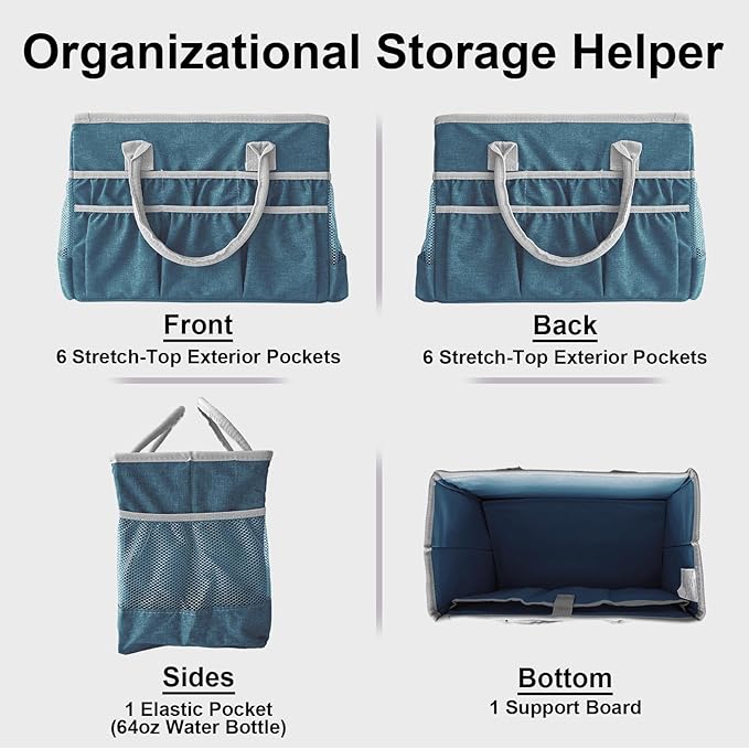 Cupohus Water-Resistant Art Organizer Tote Bag - Craft Storage Bag with Multiple Pockets and Handles for Artists, Kids, Students, and More – DarkGreen