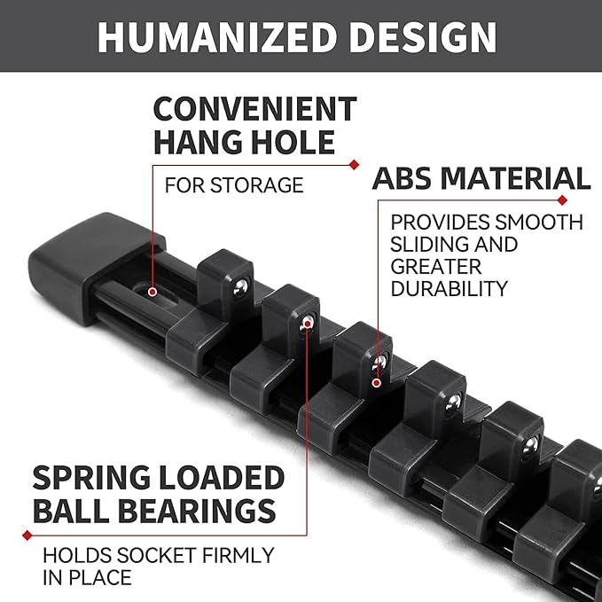 Socket Organizer Drive ABS Tools - Black Socket Holder, Premium Quality 30 Pieces Socket Holders Kit 1/4-Inch x 160 Clips, 3/8-Inch x 150 Clips, 1/2-Inch x 120 Clips（30PC,Black)