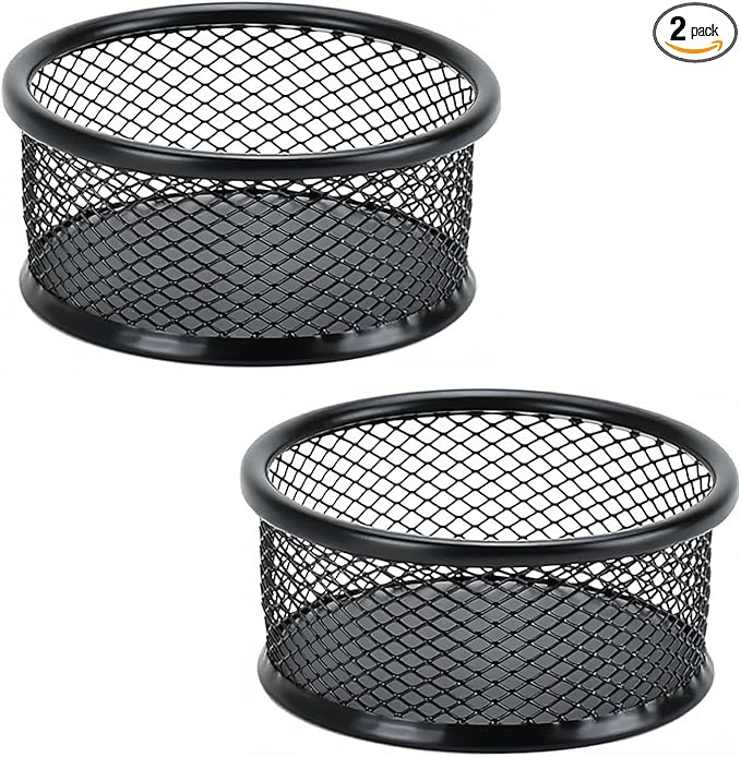 2Pcs Black Minimalist Metal Paper Clip Holder Mesh Paperclip Bowl Binder Clip Dispenser Desk Bobby Pin Container Organizer for Home Office Classroom School Desk Supplies Holders and Dispensers