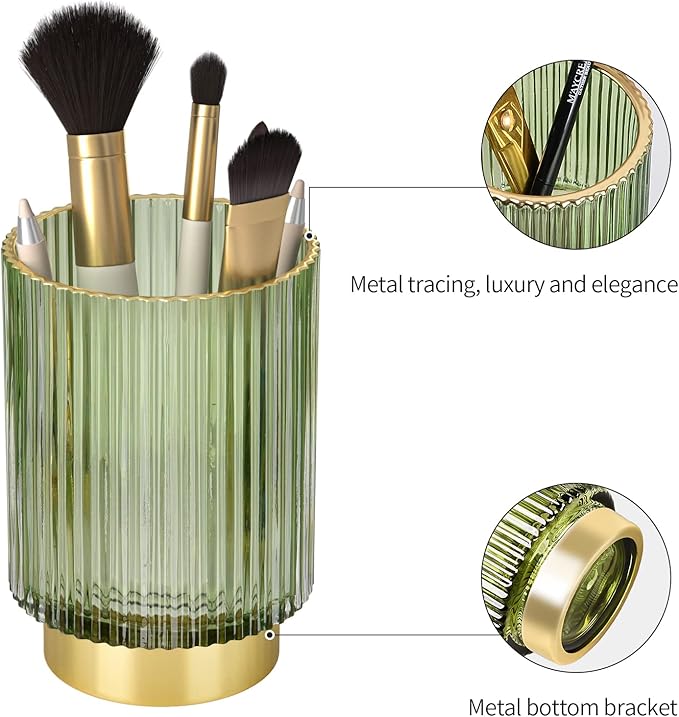 CANITORON Makeup Brush Holder,2 Pack Glass Makeup Brush Holder Organizer Store Cosmetic Tools,Eyeliner,Storage Organizer for Vanity,Bathroom and Bedroom Countertop Storage.(Amber S+L)
