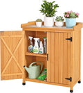 Outdoor Storage Cabinet with Metal Work Top|Waterproof Wooden Potting Bench|Spacious Patio Cabinet with Raised Side Rail for Garden Tools, Backyard,Lawn Gardening|Wood Outdoor Cabinet