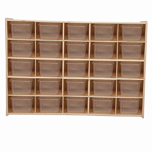 Contender 25 Tray Storage Cabinet with Translucent Trays, Fully Assembled, Wooden Organizer for Classroom, Daycare, or Home