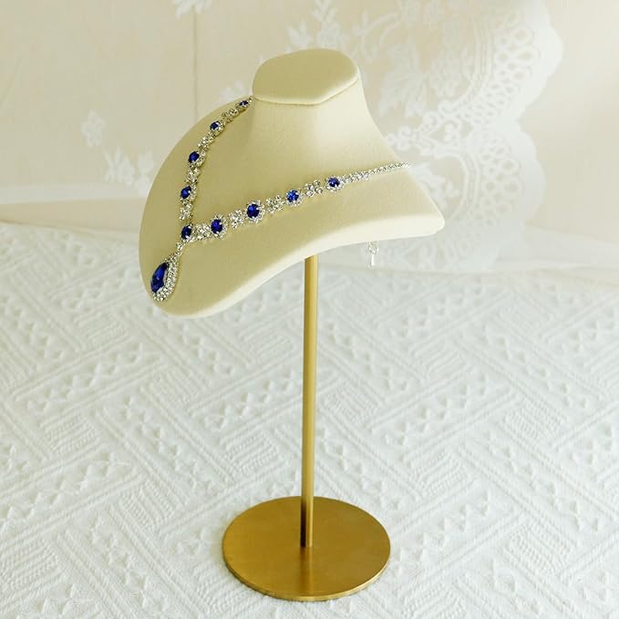 Necklace Display Stand For Selling Velvet Chain Jewelry Bust Holder Organizer With Stainless Steel Stand Jewelry Display