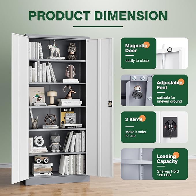 Letaya Metal Garage Storage Cabinets with Lock Door and Adjustable Shelves, Steel Tool Cabinets for Home,Office,Warehouse Organisieren (Gery White, 72" H)