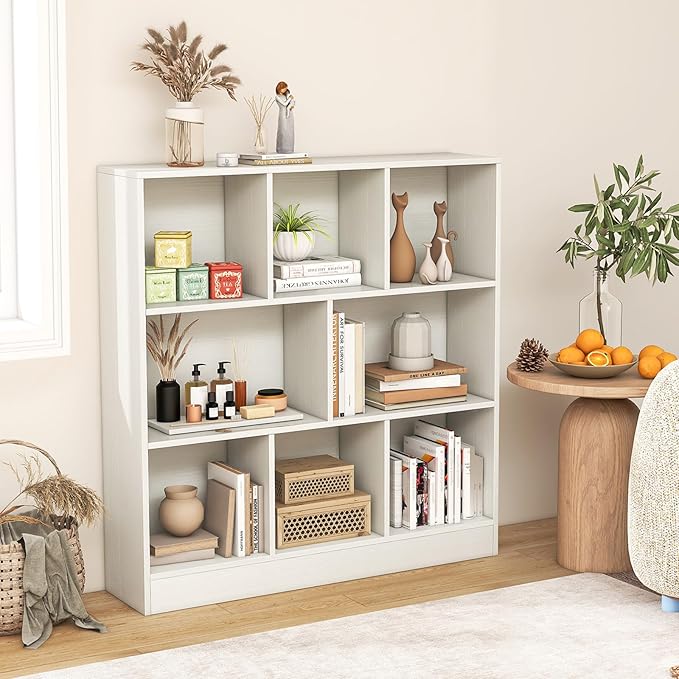 Giantex 8 Cube Bookcase, 4-Tier Freestanding Bookshelf w/ 8 Open Compartments, 2 Anti-Tipping Kits, Modern Display Cabinet, 41" Wood Cubby Storage Organizer for Living Room, Bedroom, White