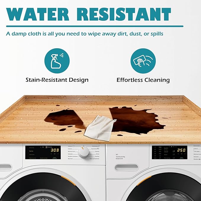Royxen Laundry Countertop Solid Wood, Countertop for All Front-Loaded Washing Machine and Dryer, Extra Room for Laundry Room, Oak