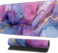 Purple Marble Ink Mouse Pad – Large Extended Desk Mat 31.5 x 11.8 in– Alcohol Ink Watercolor with Gold Vein Design, Non-Slip Base, Waterproof Surface, Aesthetic Keyboard & Mouse Pad