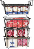 iSPECLE Freezer Organizer Bins - 3 Pcs Small Stackable Baskets & 1 Pcs Hanging Deep Freezer Organizer Bins for 7 Cu.Ft Chest Freezer Easily Gets Bottom Food, Adds Space to Store More Food, Black