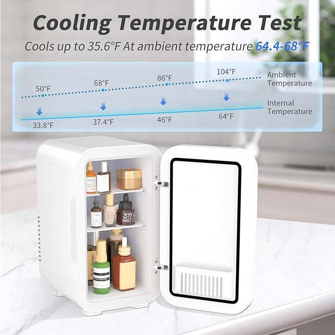 Mini Fridge, 6 Liter/8 Can 110V AC/DC Portable Thermoelectric Cooler Refrigerators for Bedroom, Personal Skin Care Fridge for Cosmetics, Drink, Milk, Office, Dorm Room and Car, White
