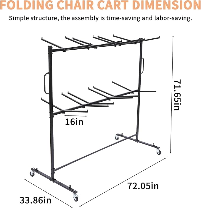 Folding Chair Rack with Wheels, Folding Chair Cart for 84 Chairs or 12 Tables,Heavy Duty Steel Holder, Rolling Storage Rack Dolly, Chair Storage Holder W/Elastic Cords,Dust Cover (Double Layer)