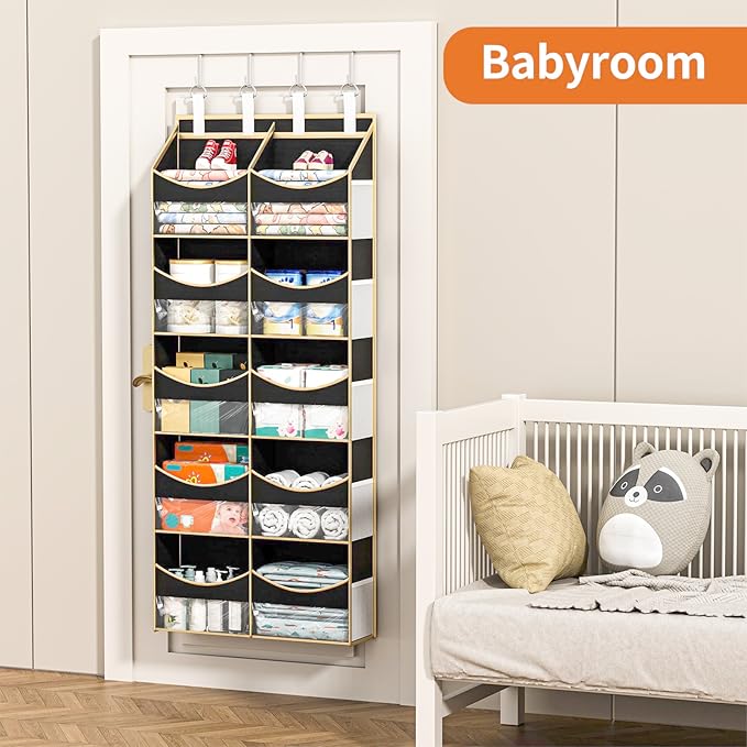Aokeyee Over the Door Storage Organizer - 5 Tiers Behind Door Storage with 10 Compartments & 10 Mesh Pockets, 80lb Capacity Door Hanging Organizer for Closet, Bedroom, Bathroom, Pantry, Nursery, Toys