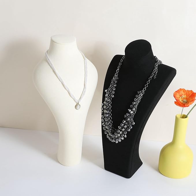 GemeShou Beige necklace hanger jewelry organizer, Velvet jewelry display stand necklace holder, jewelry mannequin bust for boutique store【Beige-Medium height 11.8 inch】