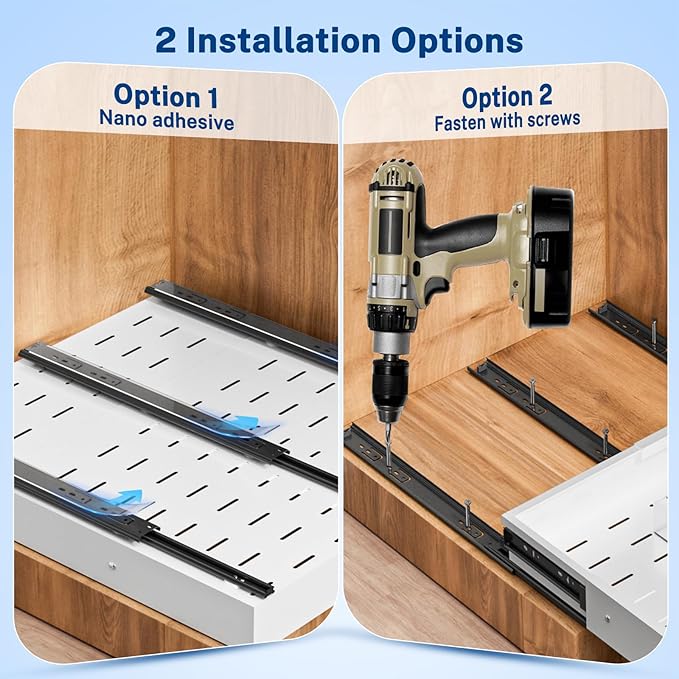 Insputer Pull Out Cabinet Organizer Expandable (12.4"-20.08") W & (16.26"-22.44") D, Slide Out Drawers for Kitchen, Pantry with 2Pcs Magnetic Panel, 3 Slide Rails, No Drill Adhesive Roll Out Shelf