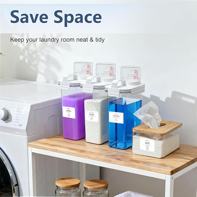 2+1 Pack Laundry Detergent Dispenser and Dryer Sheet Holder Set, 78 oz Laundry Soap Dispenser, Plastic Liquid Fabric Softener Dispensers for Laundry Room Organization with 12 Labels