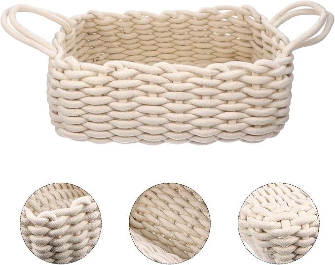 Uonlytech Decorative Cotton Storage Basket with Handle for Nursery and Snacks Large Woven Organizer for Home Multifunctional Storage Bin for Pantry Bedroom and Craft
