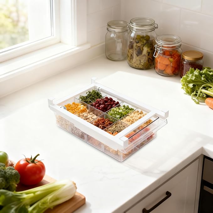 Fridge Drawer Organizer, Pull Out Shelf Storage Transparent Organizer for Refrigerator, Drawer Organizer for Egg, Fruit, Vegetable, Seafood, Meat, Cheese, Produce (White A)