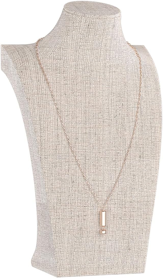 Necklace Bust Display Stand, Bust Necklace Holder, Pendant Chain Organizer for Women (Yellow Linen, S 1PCS)