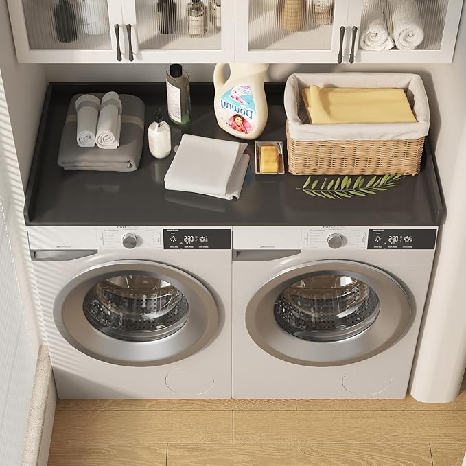 Washer Dryer Countertop, Laundry Countertop with Edge Rails - 27.5" x 54" Melamine Finish for Laundry Room Organization (Black)
