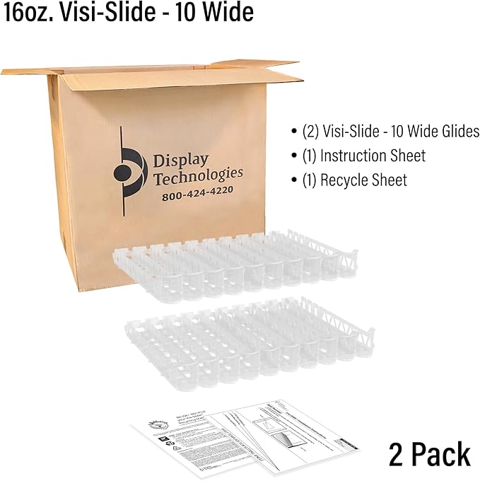 Display Technologies Visi-Slide Fridge Drink Organizer, Soda Can Organizer, Gravity Fed Glide for Angled Shelves for Coolers, Commercial Refrigerators, and Cold Vaults (2-Pack)