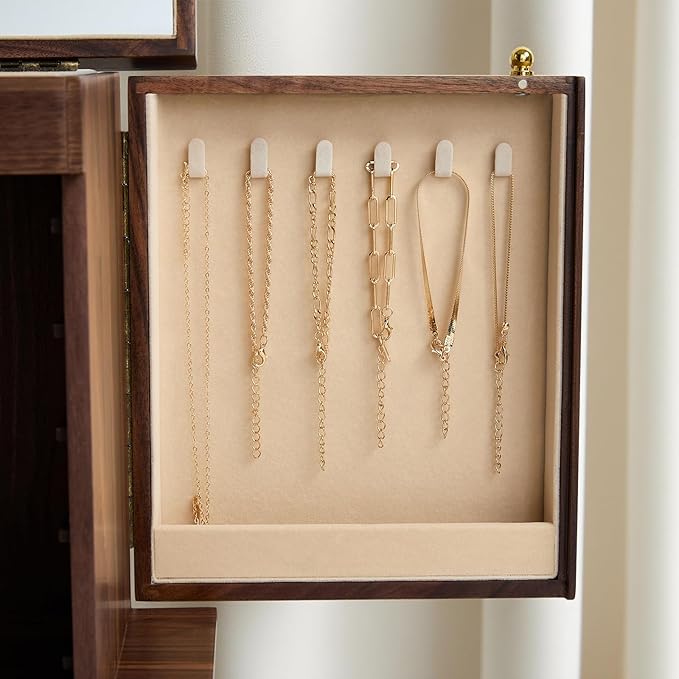 6-Layer Black Walnut Wooden Jewelry Box with Lock and Key, Large Luxury Jewelry Organizer Box for Women, Ideal Christmas Gift for Wife, Mom or Her, Earring & Necklace Storage with Ring Trays