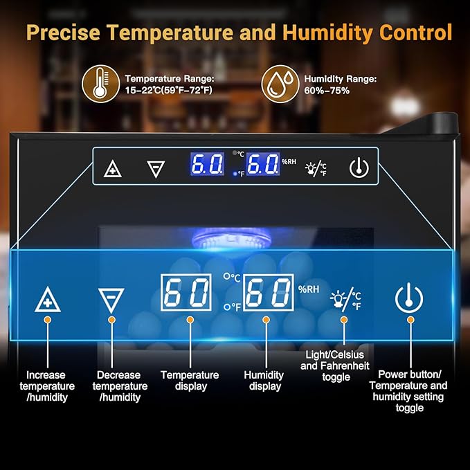 Cigar Electric Humidor, 35L 250 Counts Large Capacity Thermostatic Electric Cigar Cooler Cabinet with Digital LED Screen, Safety Lock,Smart Humidity & Temp Control, Gifts for Men