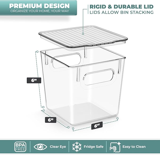 Sorbus Small Clear Plastic Storage Bins With Lids - Stackable Organizers for Toys, Clothes, Medicine, Makeup, Closet, Art Supply, Bathroom, Shoes (8 Pack)