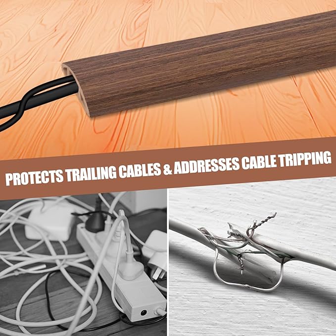 Floor Cord Cover Cable Cavity Self Adhesive Cord Hider Floor 10FT Floor Cable Management Power Cord Protector Floor Electric Cord Covers for Offices, Gym, Exhibitions (Misty Brown Wood, 1.57" x 10')