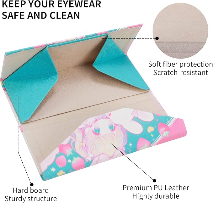 Foldable Glasses Case, Magnetic PU Leahter Sunglasses Case, Cute Hard Shell Folding Eyeglass Cases for Women Kids