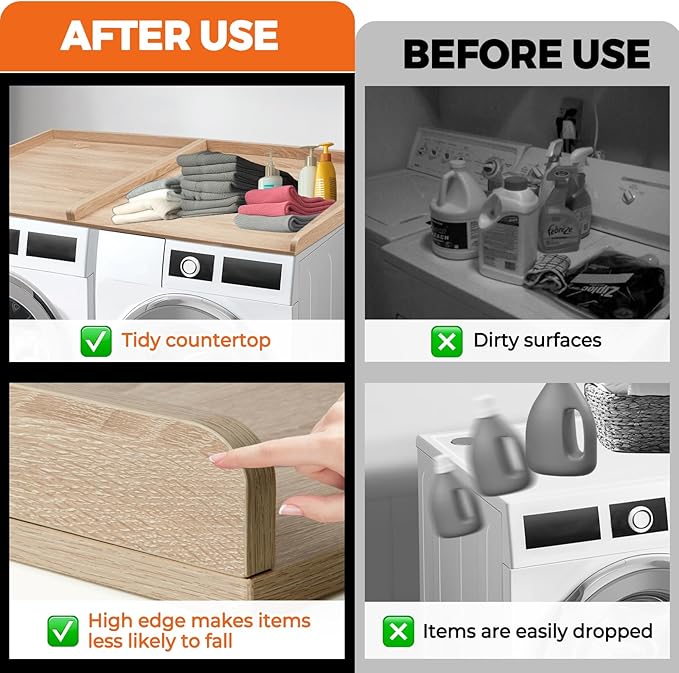 Washer Dryer Countertop, Wooden Laundry Countertop Set of 2 Dryer Storage Shelf for Laundry Room Organization (27.5" x 54") (Natural)