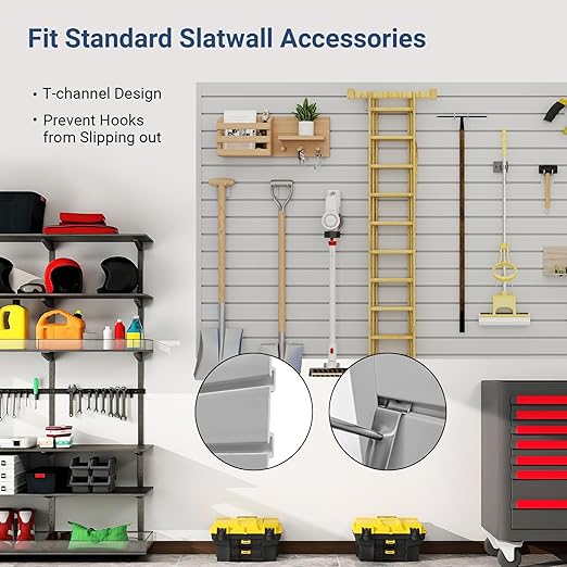 Slatwall Panel 8 FT x 4 FT, Interlocking Slat Wall Paneling, Wall Mounted PVC Wallpanel, Suitable for Garage Storage and Organizer, Slatwall Board, Shelves - Grey
