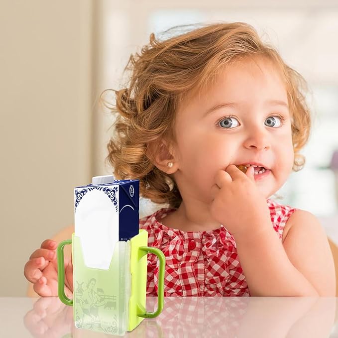 Milk Carton Holder with Handle 8x5cm Reusable Juice Box Holder No Squeeze Adjustable Food Pouch and Milk Box Rack for Kids No Spill