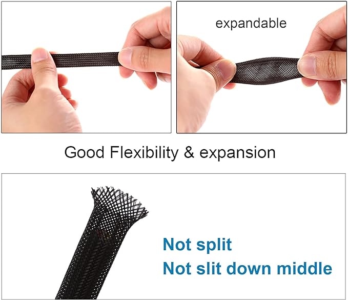 100ft - 1/8 inch PET Expandable Braided Sleeving – Black – Alex Tech Braided Cable Sleeve
