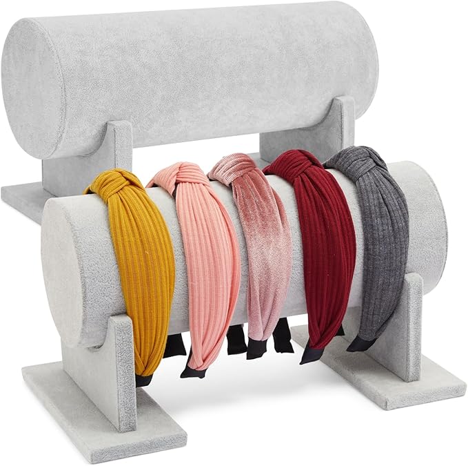Juvale 2 Pack Velvet Headband Holder and Organizer Stand for Girls and Women - Storage Rack and Display for Hair Accessories (Gray)