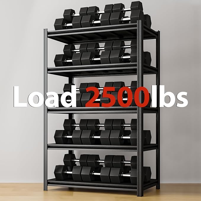35" W Father&I Industrial Heavy-Dudy Garage Shelving Units/Systems: Metal 5-T Storage Shelves Adjustable for Basement/Closet/Tote/Kitchen/Pantry Organization, 72" H*35" W *15.7" D, Black