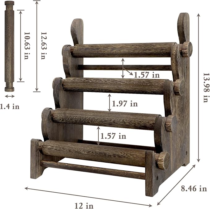 TOPNEW 4 Tier Wooden Bracelet Holder, Scrunchie Bangle Watch Necklace Display Storage Jewelry Holder Stand Display Organizer, Brown