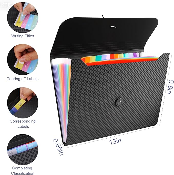 File Organizer, 13-Pocket Expanding Folder + Large Accordion Divider | Great for Home, Office, Travel & Classroom